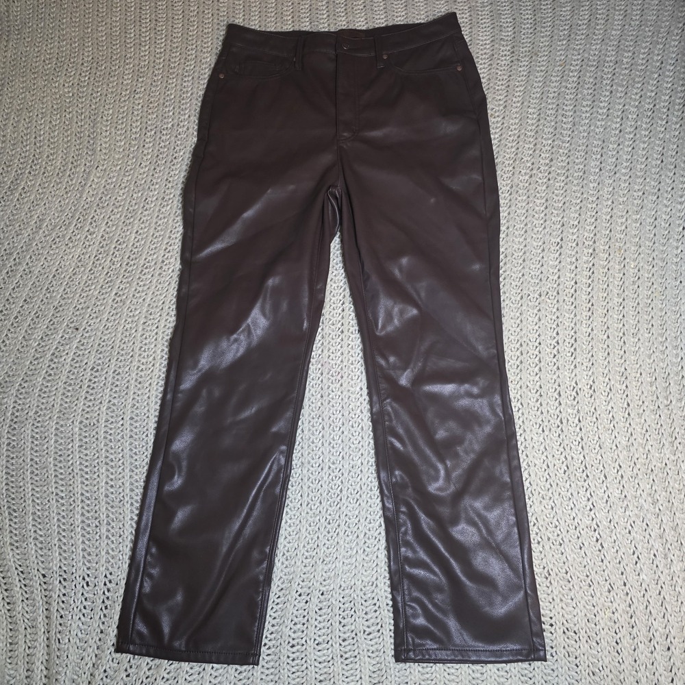 Judy Blue Faux Leather Pants Women 15/32 Brown Straight High Rise City Chic
